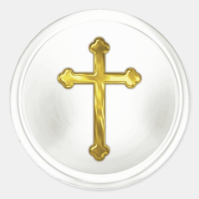 Gold Cross on White Envelope Seal Sticker (Front)