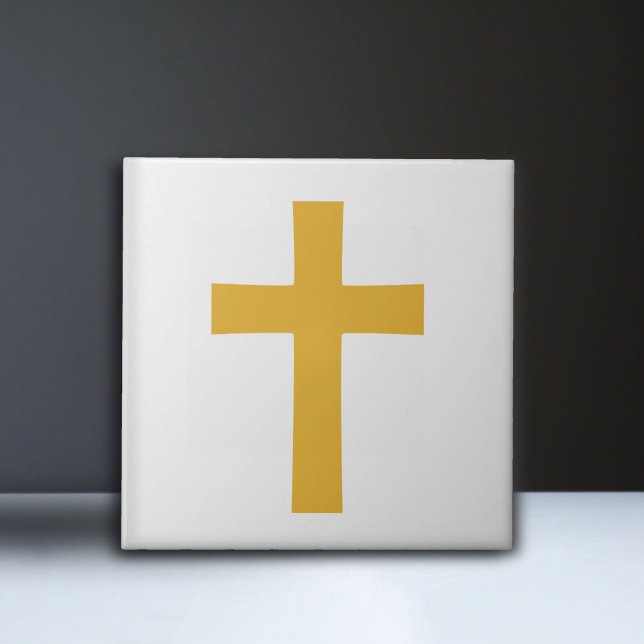 Gold Cross on White Tile (Gold Cross on White Ceramic Tile)
