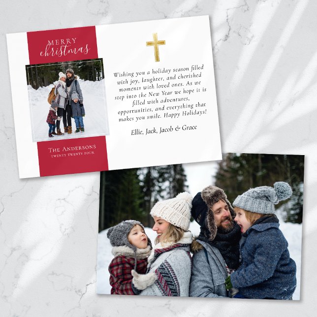 Gold Cross Photo Merry Christmas Holiday Card (Creator Uploaded)