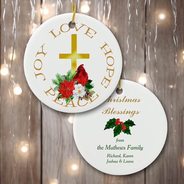 Gold Cross Red Cardinal Bouquet Ceramic Tree Decoration (Creator Uploaded)