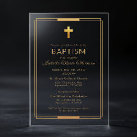 Gold Cross Script Typography Chic Elegant Baptism
