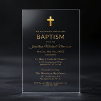Gold Cross Script Typography Chic Elegant Baptism