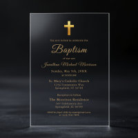Gold Cross Script Typography Chic Elegant Baptism