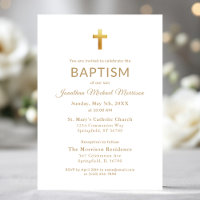 Gold Cross Script Typography Chic Elegant Baptism