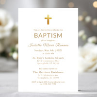 Gold Cross Script Typography Chic Elegant Baptism