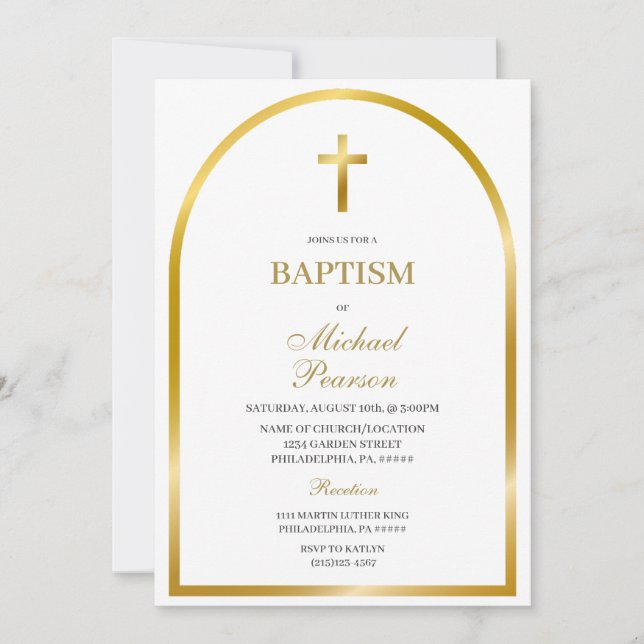 Gold cross Spanish baptism  Invitation (Front)