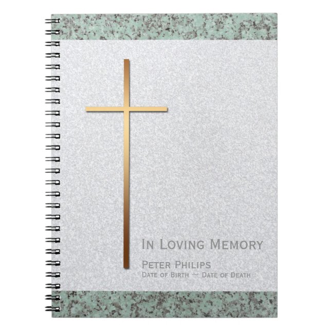 Gold Cross Stone 2 Funeral Memorial Guest Book (Front)