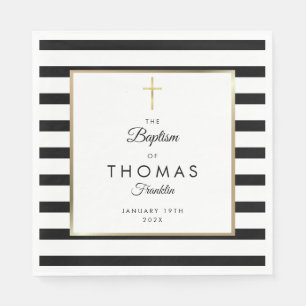 Gold Cross Stripe Baptism Christening Napkin