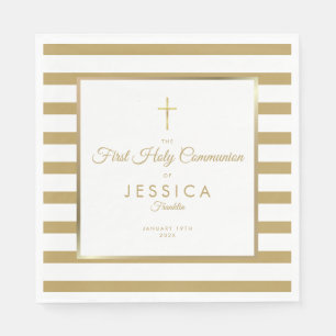 Gold Cross Stripe First Holy Communion Napkin
