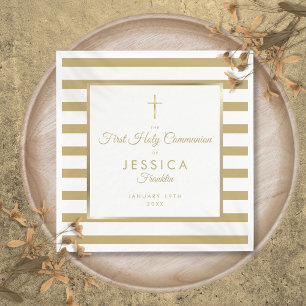 Gold Cross Stripe First Holy Communion Napkin