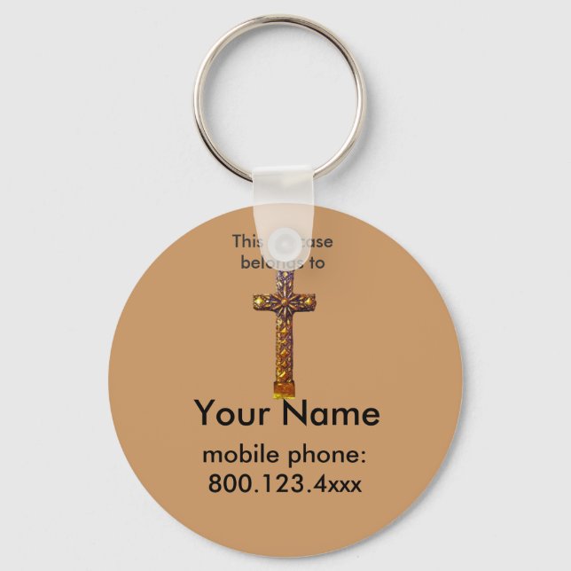 Gold Cross Suitcase ID tag Key Ring (Front)