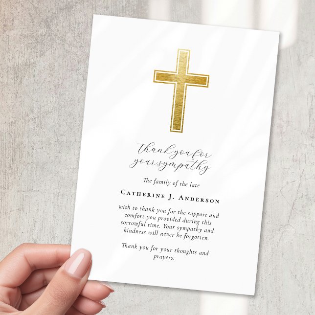Gold Cross Sympathy Funeral Memorial Thank You Card (Creator Uploaded)