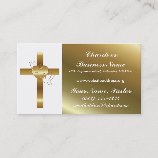 Gold Cross w Doves Church Minister Business Card (Front)
