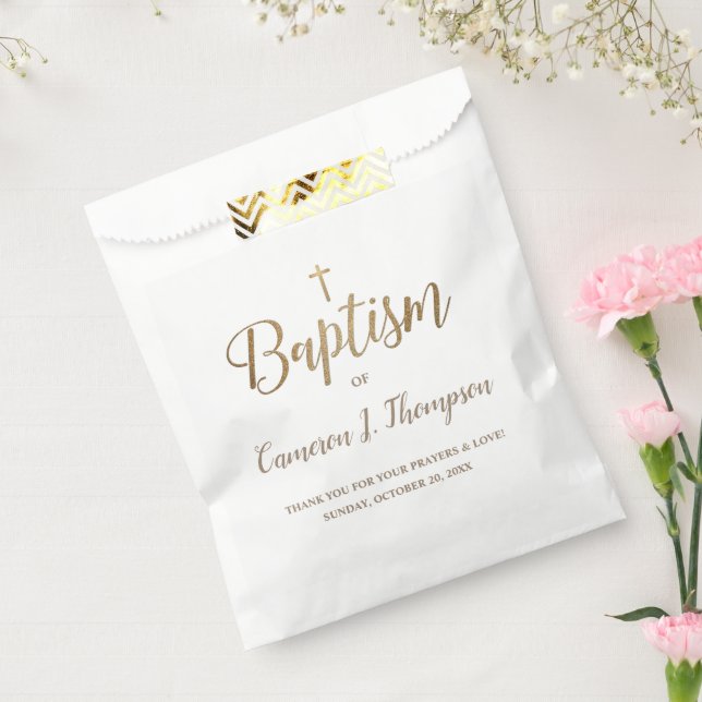 Gold Cross White Baptism Simple Thank You  Favour Bags (Sealed)