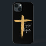 Gold Cross with Jesus Created With A Purpose  iPhone 13 Case<br><div class="desc">Gold Cross with Jesus Created With A Purpose iPhone 13 Case.  Gold paint stroke cross with Jesus softly embedded. Calligraphy scripted "Created with a Purpose" along side the golden cross. Show your faith with this strong encouraging statement.</div>