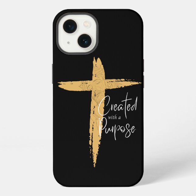 Gold Cross with Jesus Created With A Purpose  iPhone Case (Back)