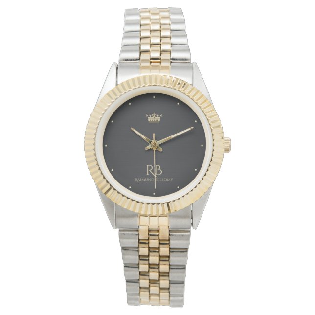 Gold Crown Black Metallic Watch (Front)