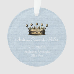 Gold Crown Blue Baby Boy Birth Announcement  Ornament
