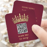 Gold Crown Burgundy Quinceañera Scan Me QR RSVP Enclosure Card<br><div class="desc">Simplify birthday party RSVP responses with chic modern QR Code enclosure cards. This template is set up for a quinceañera's 15th birthday celebration, but is simple to customize for a Sweet 16 or princess party. The colors and font style can be easily changed with the Zazzle Design Editor tool. The...</div>