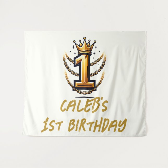 Gold Crown Chain Drip 1 #1 1st Birthday Party Tapestry (Front (Horizontal))