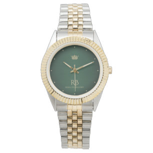Gold Crown Green  Metallic Watch