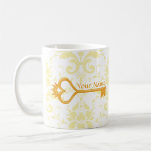 Gold Crown Heart Key Coffee Mug