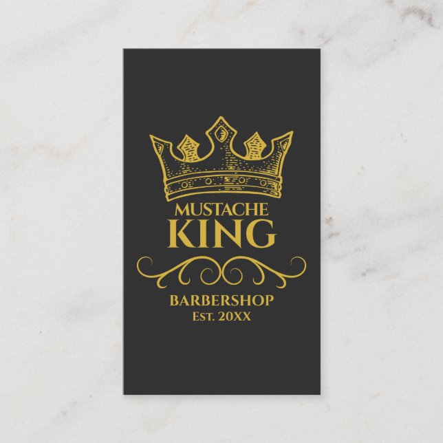 Gold Crown King Moustache Barbershop Business Card (Front)