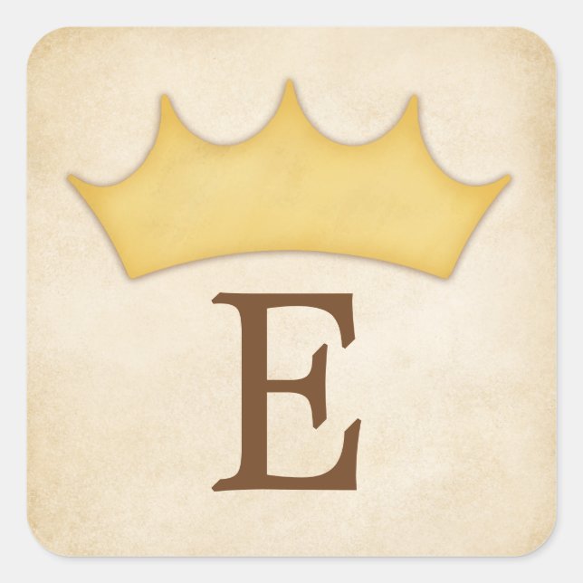 Gold Crown Monogram Personalised Fairytale Name Square Sticker (Front)