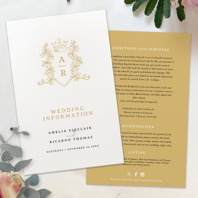 Gold crown monogram wedding guest information (Creator Uploaded)