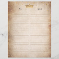 Gold Crown Parchment Paper Guest Book Filler Pages