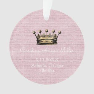 Gold Crown Pink Birth Announcement Keepsake Ornament