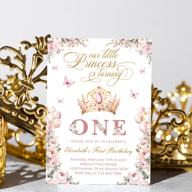 Gold Crown Princess Blush Pink Floral Birthday Invitation (Creator Uploaded)