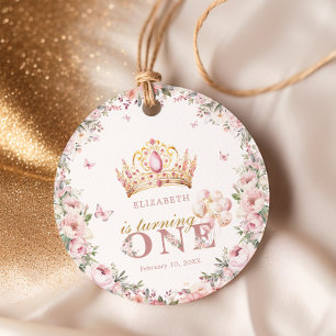 Gold Crown Princess Girl 1st Birthday Favour Tags