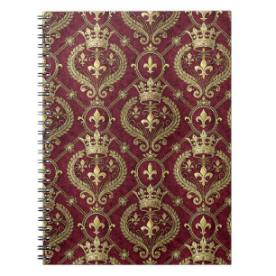 Gold Crown & Red Velvet Royal Damask Pattern Art Notebook