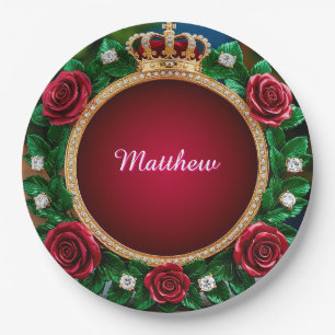 👑 Gold Crown Rose Paper Plates Luxury Party Decor