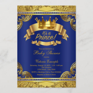Gold Crown Royal Blue Fancy Prince Baby Shower Invitation