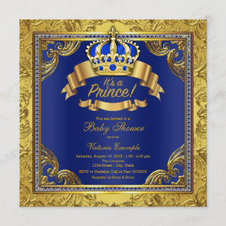 Gold Crown Royal Blue Prince Baby Shower Invitation