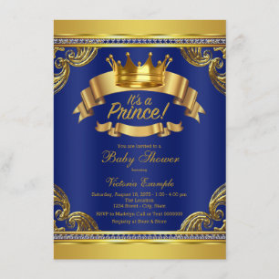 Gold Crown Royal Blue Prince Baby Shower Invitation