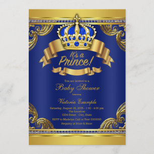 Gold Crown Royal Blue Prince Boy Baby Shower Invitation