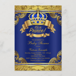 Gold Crown Royal Blue Prince Boy Baby Shower Invitation