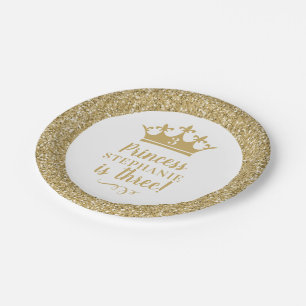 Gold Crown Tiara Gold Princess Birthday Paper Plate