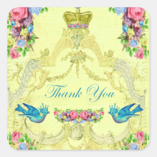 Gold Crown with birds and flowers Square Sticker