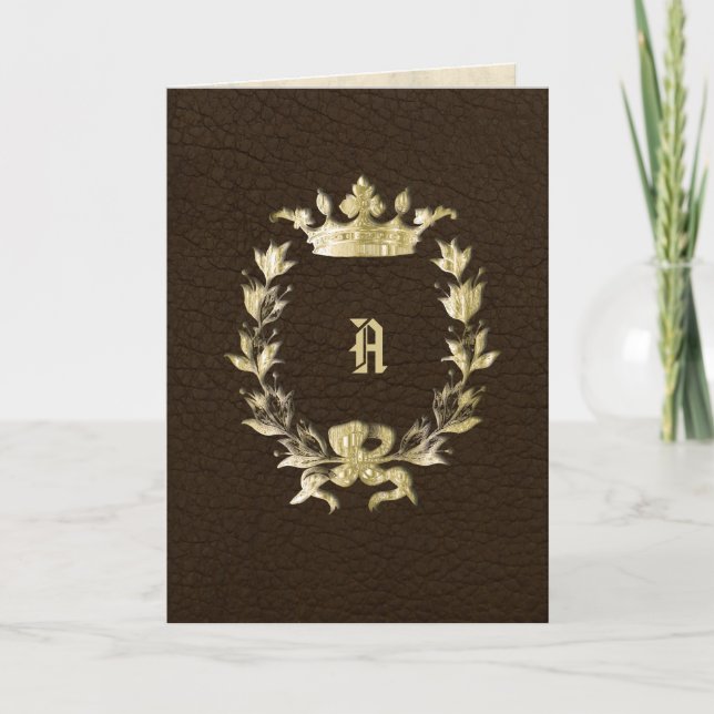 Gold Crowned Monogram Wreath Wedding Invitation (Front)