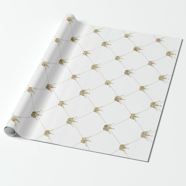 Gold Crowns | Luxurious Weddings Wrapping Paper (Unrolled)
