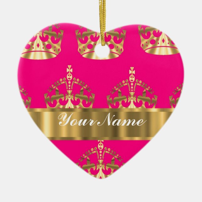 Gold crowns on hot pink ceramic tree decoration (Front)