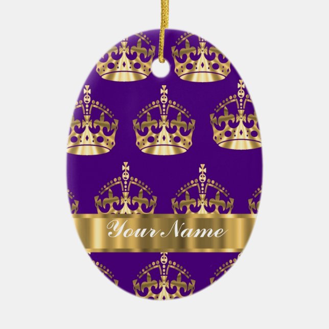 Gold crowns on purple ceramic tree decoration (Front)