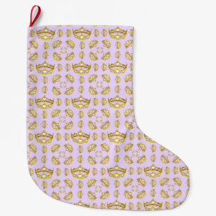 gold crowns tiaras pale lilac large christmas stocking
