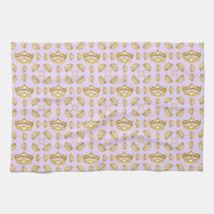 gold crowns tiaras pale lilac tea towel