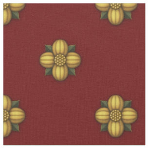 Gold Cruciferous Flower on Dark Red Fabric