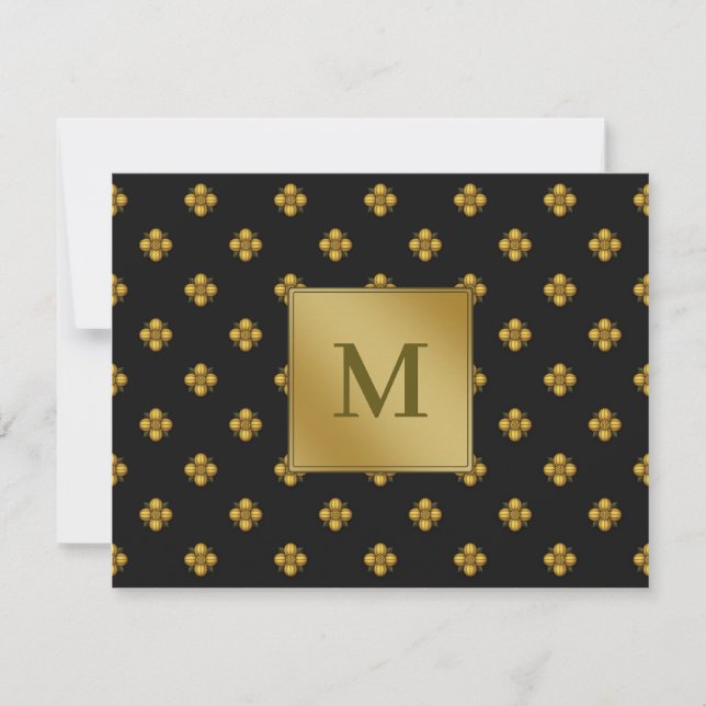 Gold Cruciferous Flowers Monogrammed Black Card (Front)